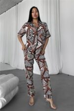 Legami Feroci Kahverengi Viskon Kısa Kol Pantolon Pijama Takımı