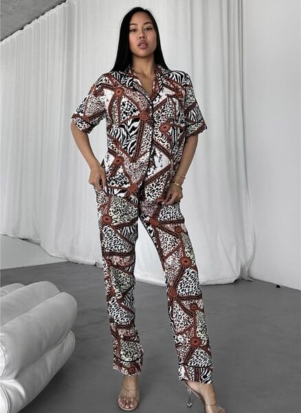 Legami Feroci Kahverengi Viskon Kısa Kol Pantolon Pijama Takımı