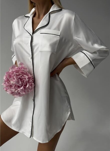 Nobiltà Della Notte Beyaz Saten Uzun Tunik Gecelik