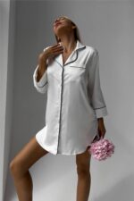 Nobiltà Della Notte Beyaz Saten Uzun Tunik Gecelik - Görsel 2